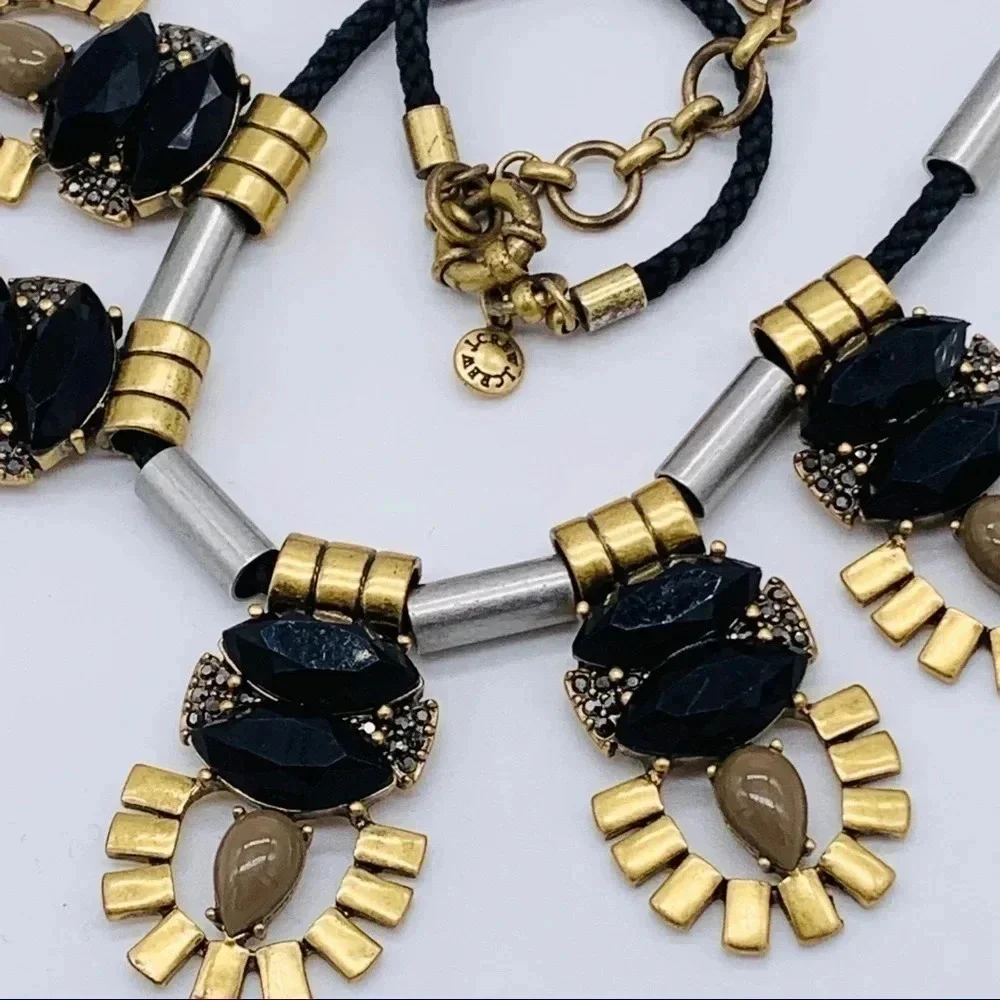 J. Crew Gold Silver Black Cord Slide Necklace